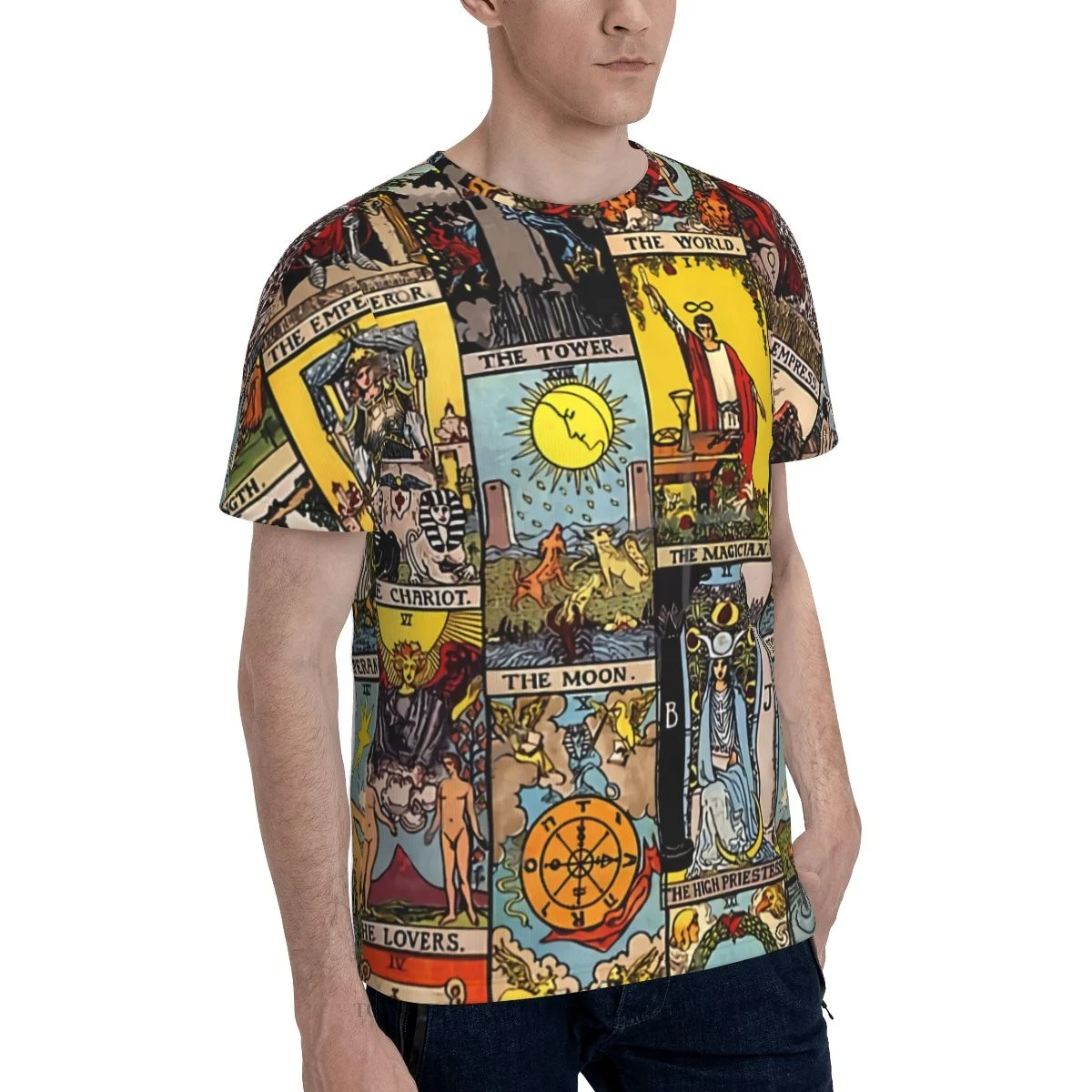 Mystery Tarot Card Men\'s TShirts The Major Arcana 3D Printed Breathable Retro Short-Sleeved Polyester O-Neck Tops Streetwear