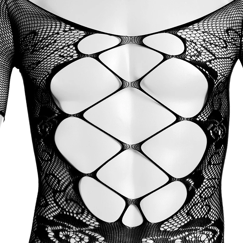 Men\'s Sexy Porn Fishnet Mesh Catsuit BDSM Crotchless Erotic Costume Gay Seduction Open Crotch Bodysuits Sissy Passion Set