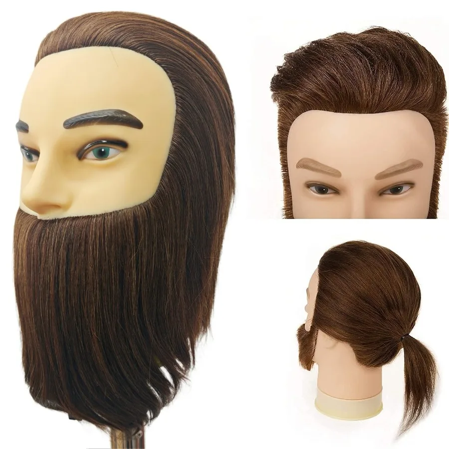 

Realistic Mannequin Head with Brown Human Hair for Salon Display and Styling Practice Male Barber Mannequin Head with Adjustabl