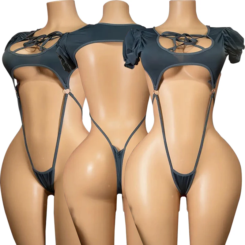 One Pieces Sexy Body Lingere For Women Hollow Teddies Bodysuit Erotic Underwear Deep V Crossed Straps Crotchless Teddy Bodysuits