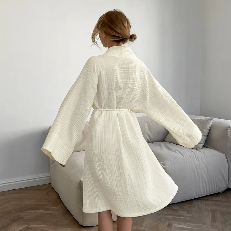 Spring Summer Women's 100% Cotton Women's Nightgown Gown Robe Long Sleeve Cardigan Gown Morning Gown Pajamas Home Clothes