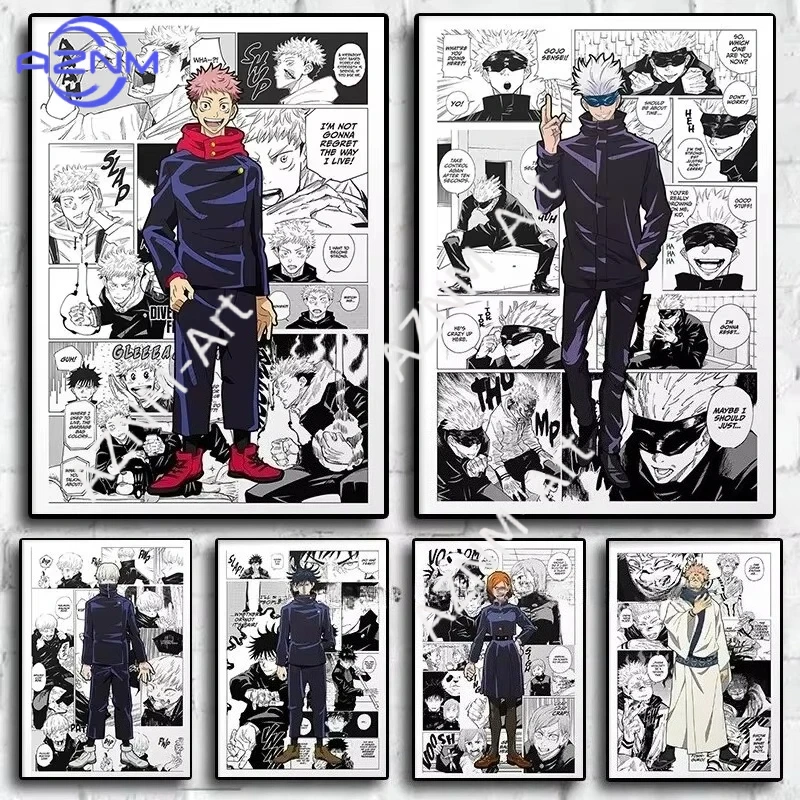 Jujutsu Kaisen Anime Leinwanddruck Manga Wandkunst Poster für Wohnzimmer Heimdekoration
