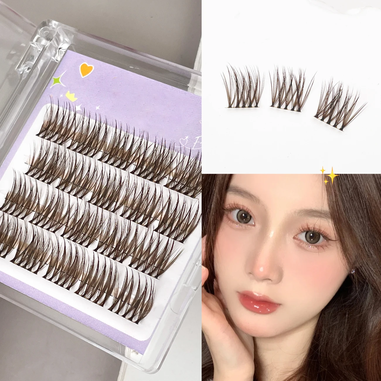 4 แถว DIY clustered self-กาวขนตาธรรมชาติยาว Holiday eyelash EXTENSION กาวฟรี, สวมใส่ขนตาส่วนบุคคล