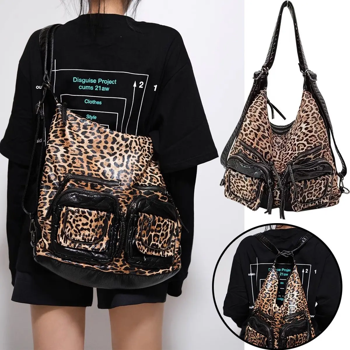

Women Leopard Pattern PU Shoulder Bag Satchel Top-handle Handbag Pocket Pack Multi-pockets Shoulder Purse Bags