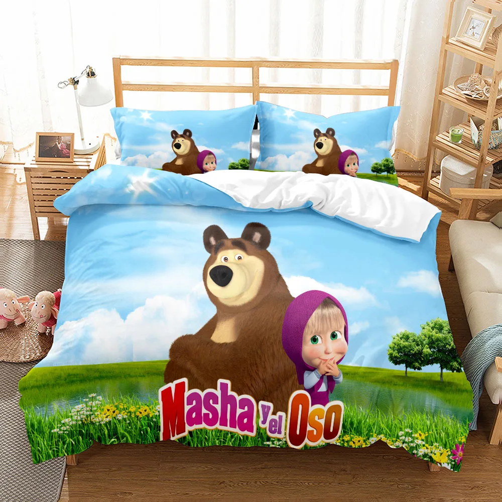 Cartoon Children Bedding Set King Queen Double Full Twin Single Size Girl y el Oso Bed Linen Set