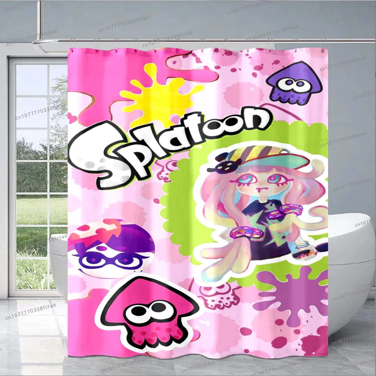 3D Games Splatoon Cartoon Shower Curtain Cartoon PC Gamer Kawaii Shower Curtain Adult Kid's Bathroom Decorative Shower Curtain