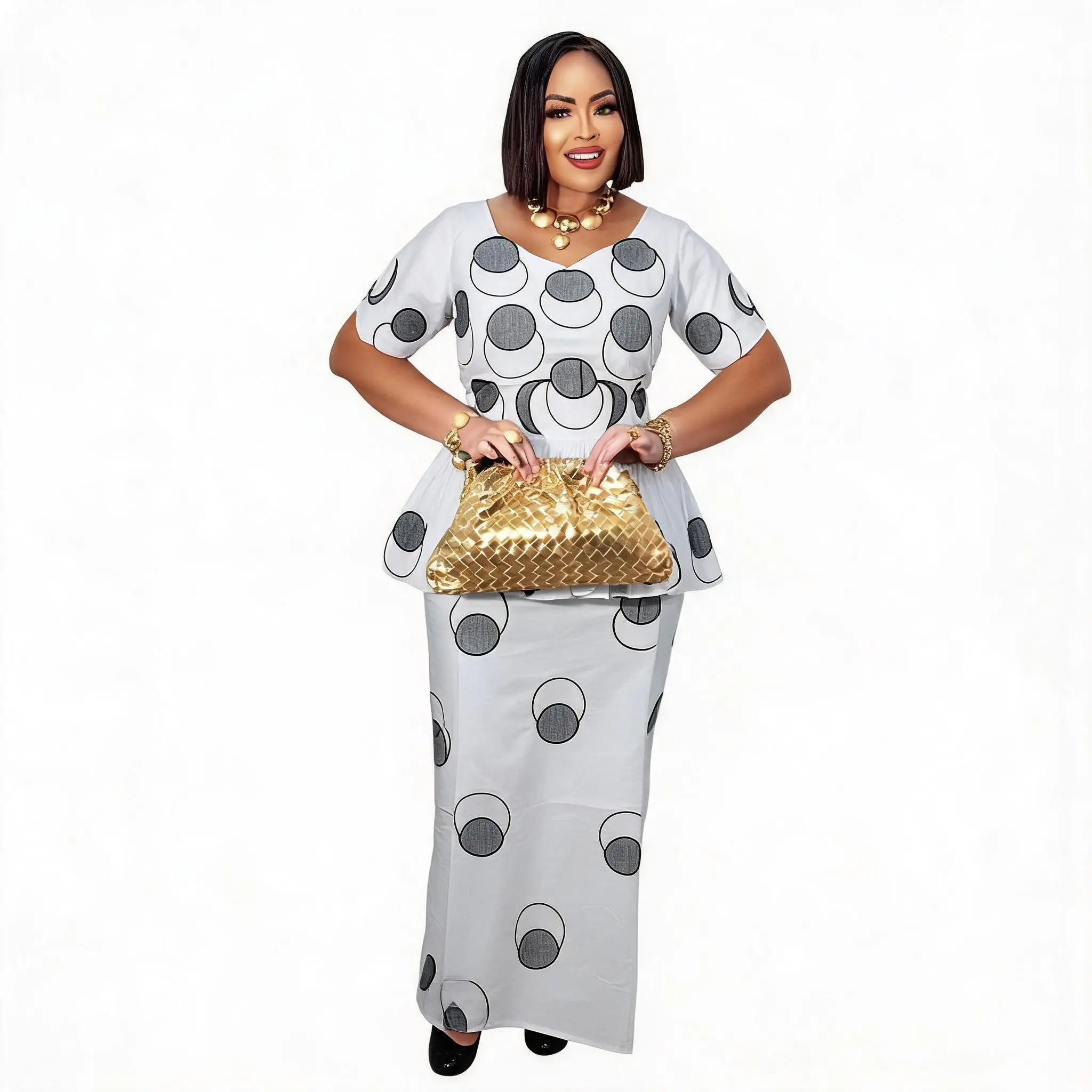 

African Dresses For Women Plus Size Bazin Riche Embroidery Design Long Dress With Scarf
