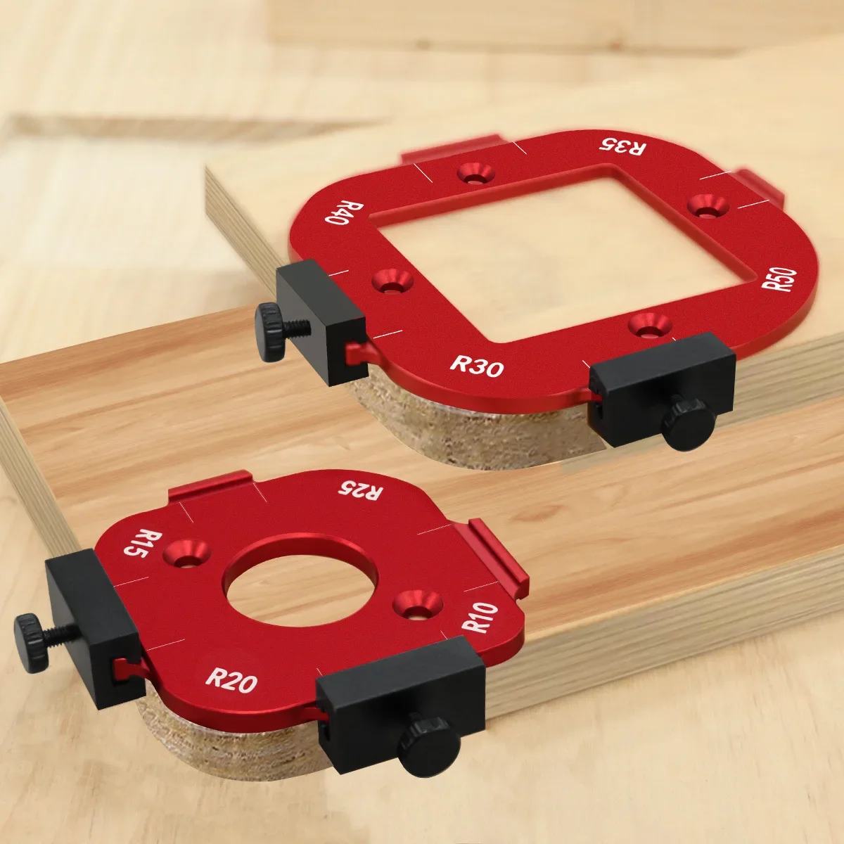 4 in 1 Aluminum Woodworking Router Corner Radius Template R10-R50 Arc Positioning Locator Rounding Guide Jig for Wood Routing