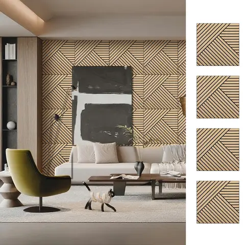 4 Packs Acoustic 3D Wood Slat Wall Panels Self-Adhesive Sound Absorbing for Noise Reduction Home & Garden Decor