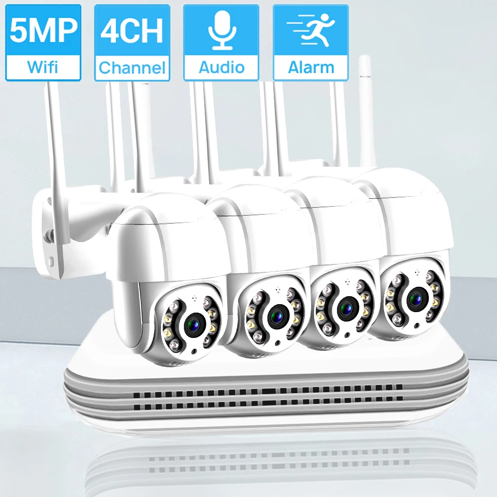 

5MP HD Wireless CCTV System Camera Kit Two Way Audio Night Vision PTZ WIFI IP Security Camera 4CH P2P NVR Video Surveillance Kit