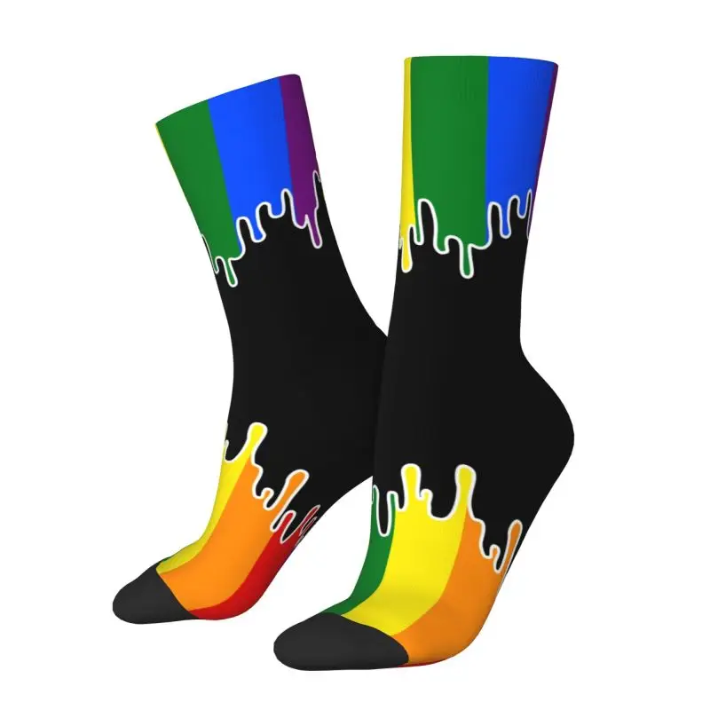 Cute Gay Pride Flag Drip Design Socks Women Men Warm 3D Printing LGBT Rainbow Lesbian Football Sports Socks