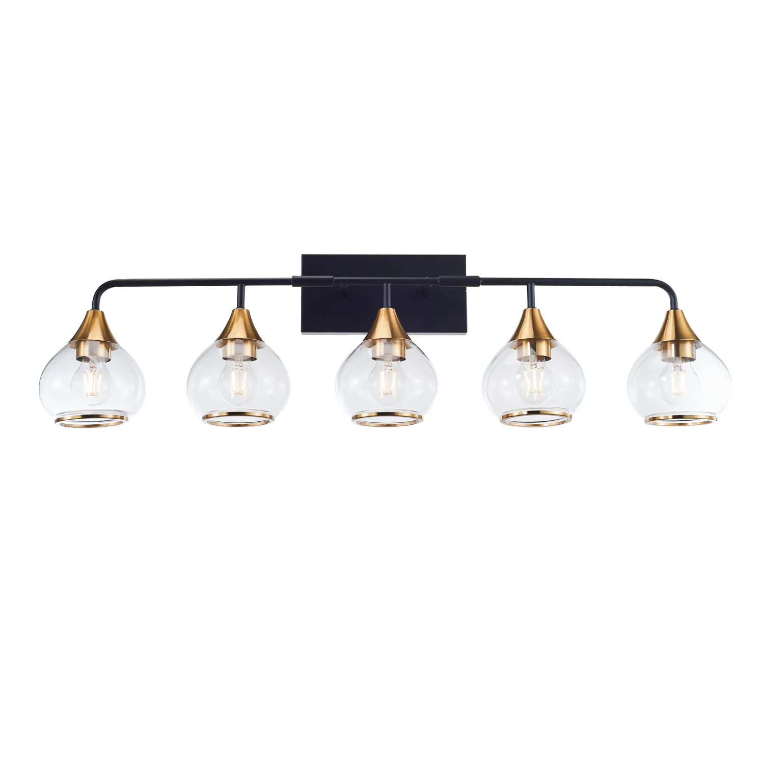 5-Lights Matte Black Antique Brass Color Iron Glass E26 Bulb Bedroom Wall-Mounted Lighting Fixtures Bathroom Vanity Light