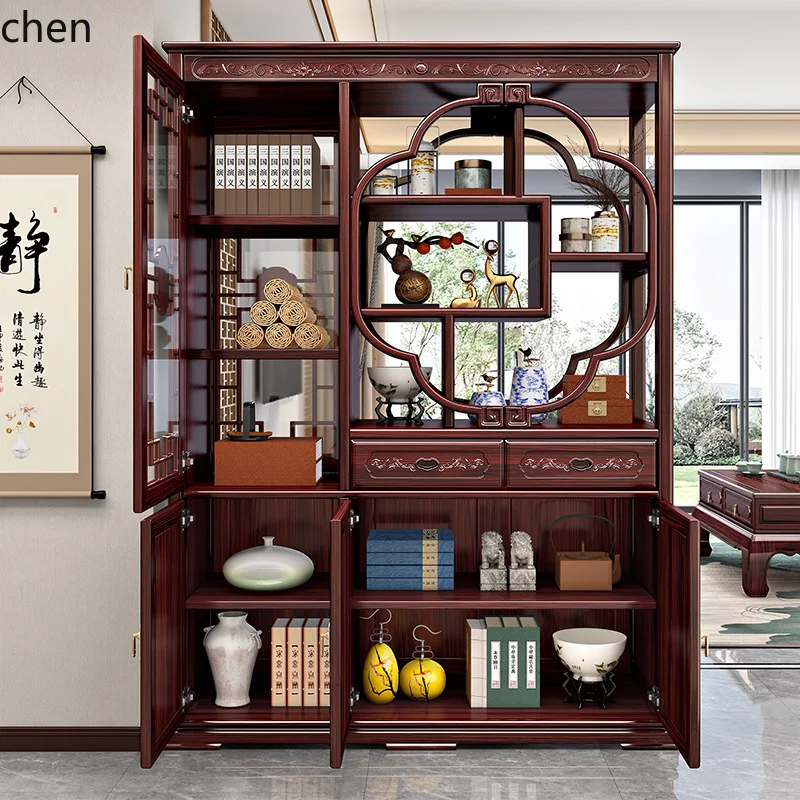 YFY  New Chinese Style Hall Cabinet Living Room Red Wood Entrance Screen Partition Rosewood Shoe Cabinet Storage Cabinet