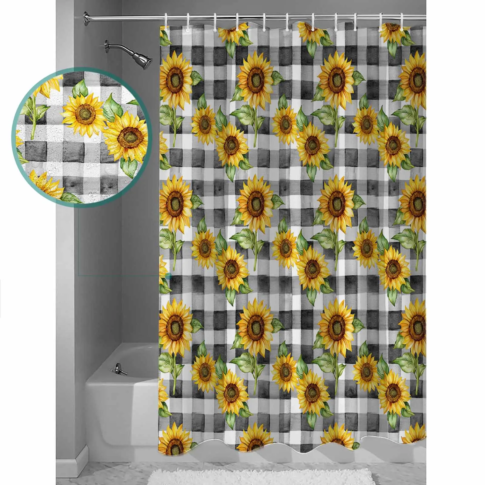 

Country Sunflower Daisy Shower Curtain High Quality Bathroom Waterproof Fabric Toilet Simple Style Decor