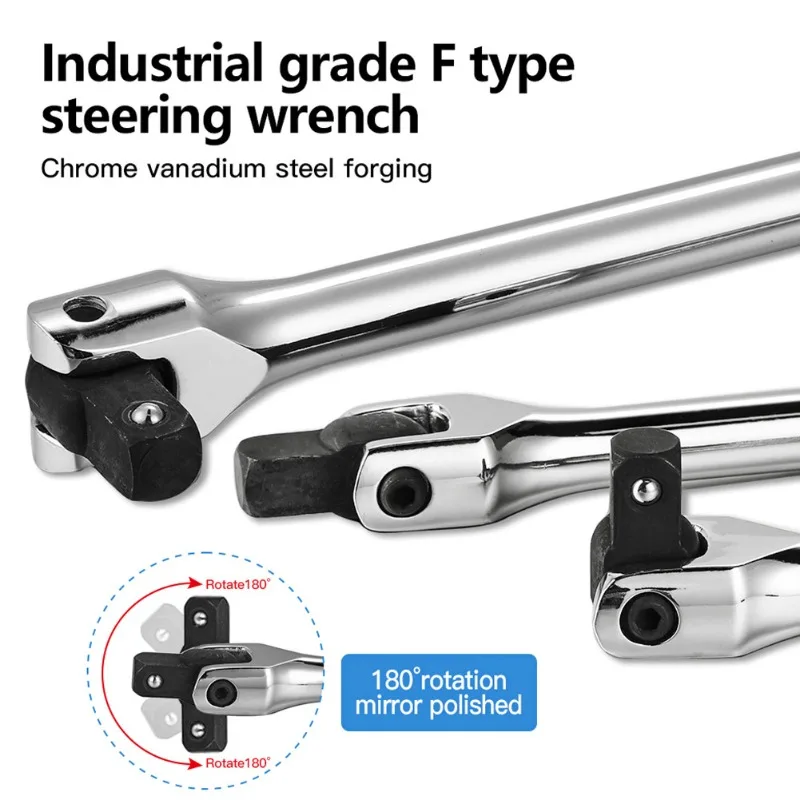 1/2 Inch F Rod Socket Wrench, Flexible Activity Head Long Lever Force Bar Steering Handle, 10 Inch & 15 Inch Optional Heavy Duty Torque Repair Tool for Automotive and Mechanical Equipment Maintenance