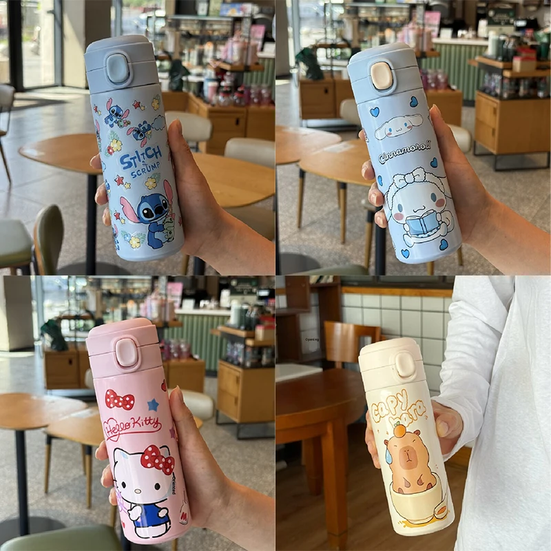 디즈니 스티치 카피발라 헬로키티 스테인리스 스틸 머그 귀여운 소녀 휴대용 학생 키티 미니 머그 야외 휴대용 스포츠 컵 선물