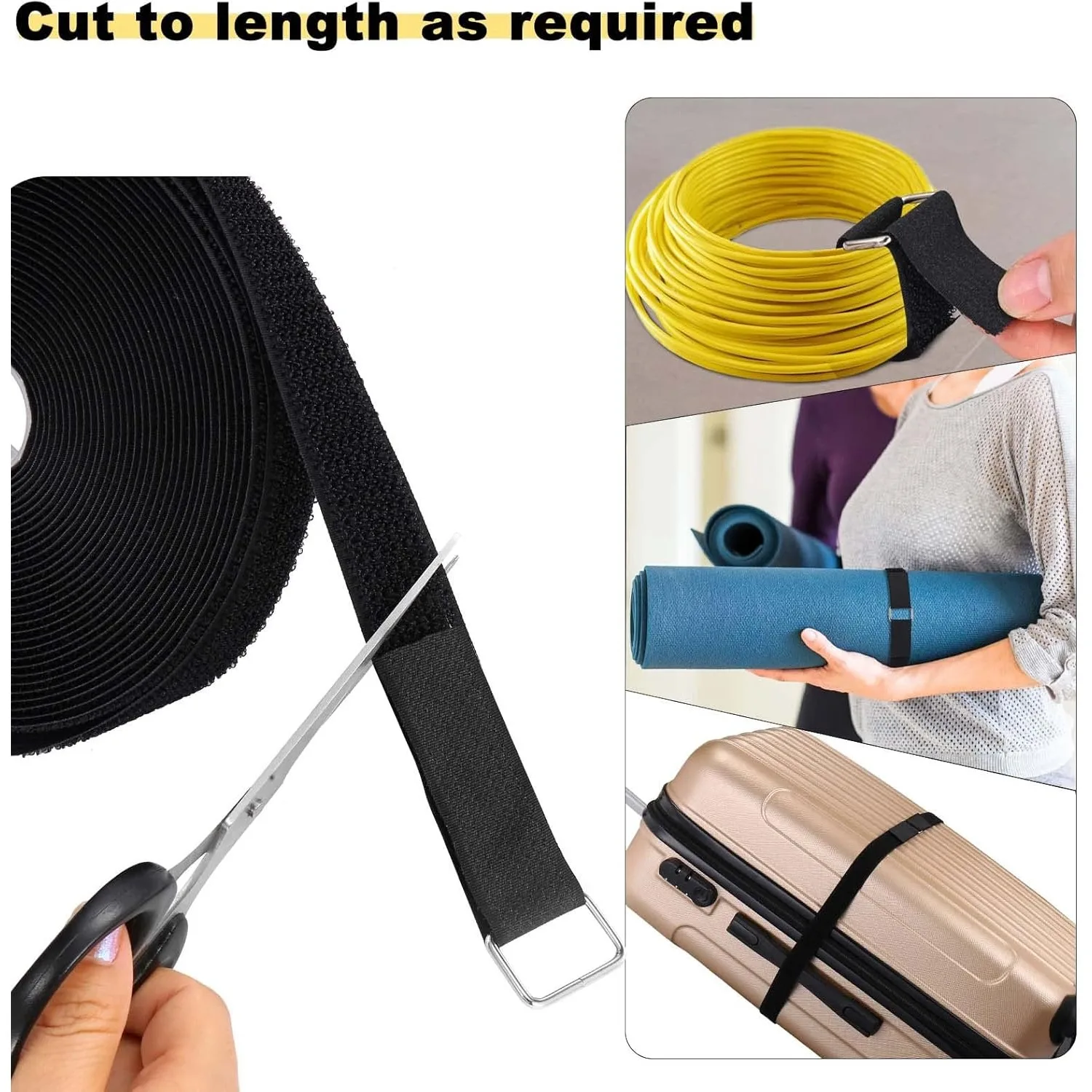 Hook and Loop Straps with Metal Buckles Adjustable Fastening Cable Straps Cut-to-Length Cinch Strap Nylon Securing Cord Ties