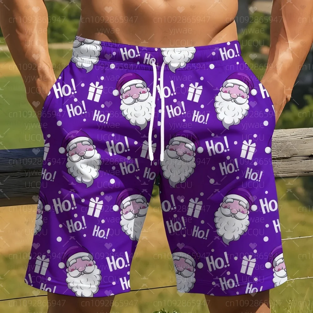 Summer Men's Board Shorts Christmas Santa Claus Swim Trunks Drawstring Elastic Quick Dry Hawaiian Beach Shorts men clothing