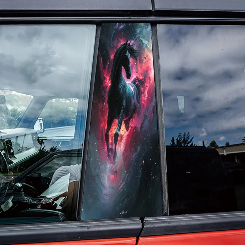 

2 pieces car center pillar stickers Nebula Divine Steed Scratch-resistant protective film