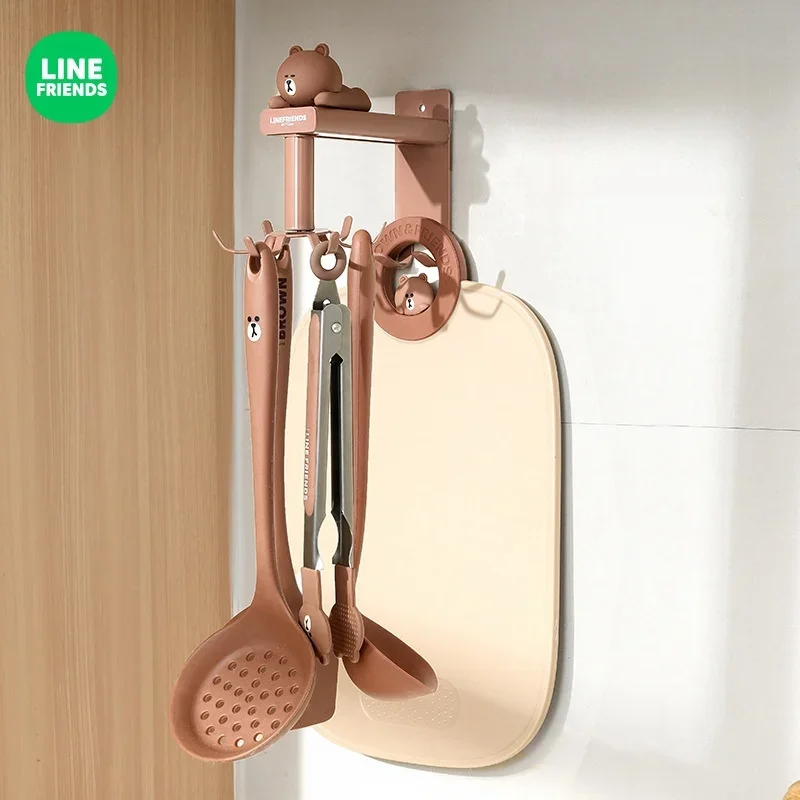 

LINE FRIENDS Brown Kitchen Rotating Spatula Hook Cartoon Kawaii Girl Home Jewelry Key Bathroom Installationfree Storage Hanger