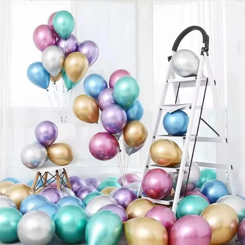 10 Stuks Metalen Latex Ballonnen Kerst Baby Shower Ballonnen Bruiloft Halloween Nieuwjaar Bal Vorm Verjaardagsfeestje Decoraties