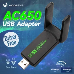 WODESYS 650M Wi-Fi USB Adapter Drive Free Wireless Network Card 2.4G/5G Dual Frequency WiFi Receiving Transmitter For PC