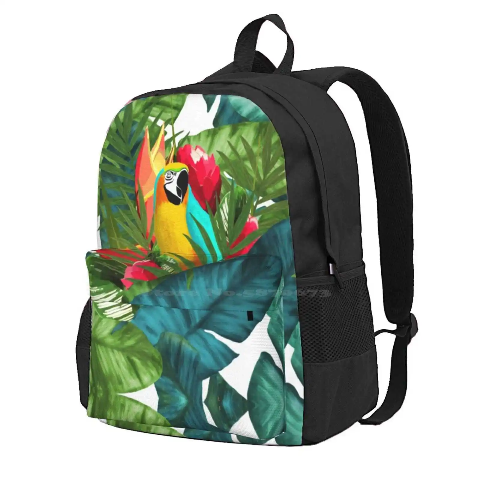 Fresh Parrot Tropical Banana Leaves Bouquet Hot Sale Schoolbag Backpack Fashion Bags Banana Leaves Parrot Lovers Birds Bird