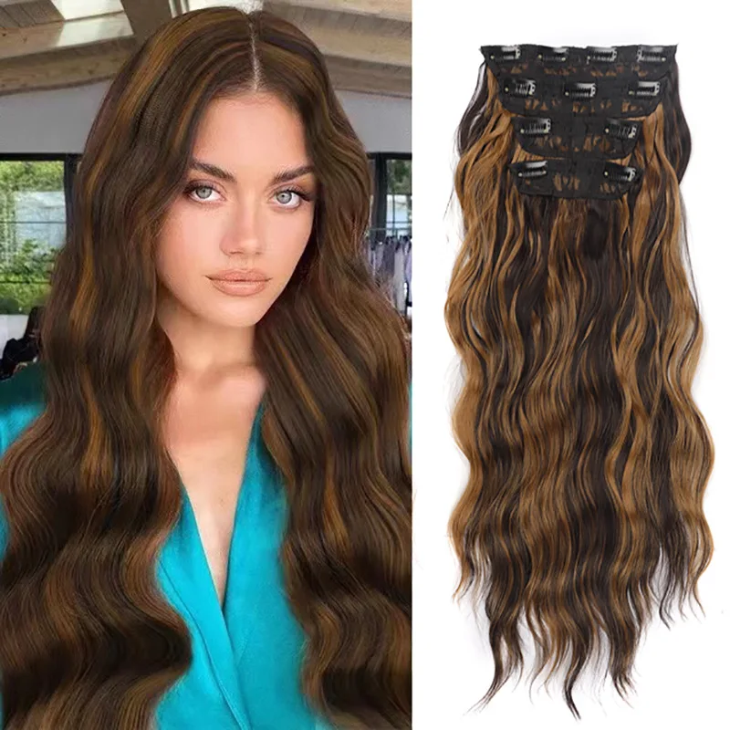 

Jeedou Clip in Hair Extensions 4Piece/Set Synthetic Long Wavy Thick Hair Bouncy Curly Full Head Hairpiece Natural Looking