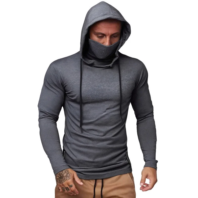 2026 Men's Spring Autumn Gym Thin Hoodie with Mask Casual Splice Large Mask Hooded Sweatshirt for Cycling Motorcycle And Fitness