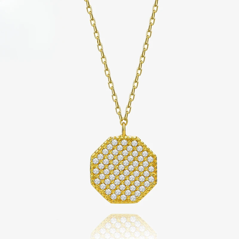 Pure Silver S925 Octagonal Necklace,Cross Chain, Gold-plated Geometric Collarbone Chain, Versatile, High-end, Light Luxury Style