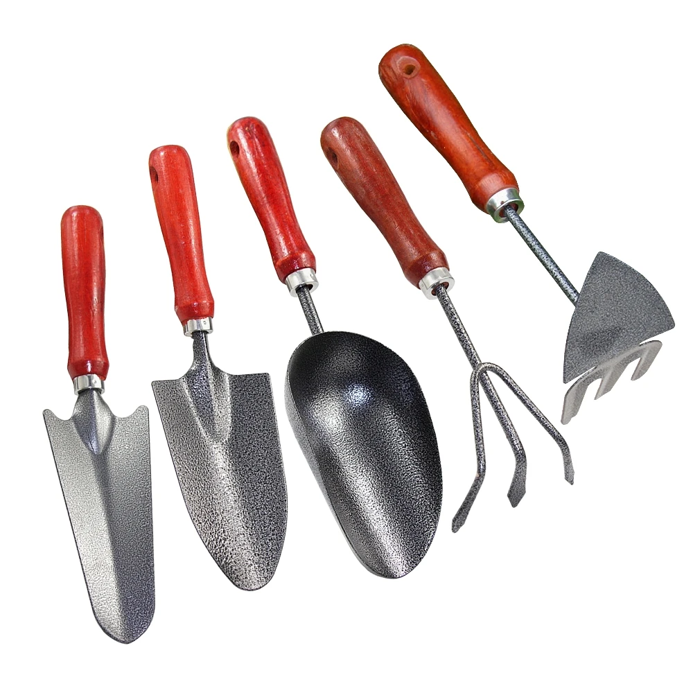 5PCS/Set Gardening Tool Set Mini Iron Wide Shovel Narrow Shovel Three-Claw Shovel Planting Flowers And Weeding Garden Tools