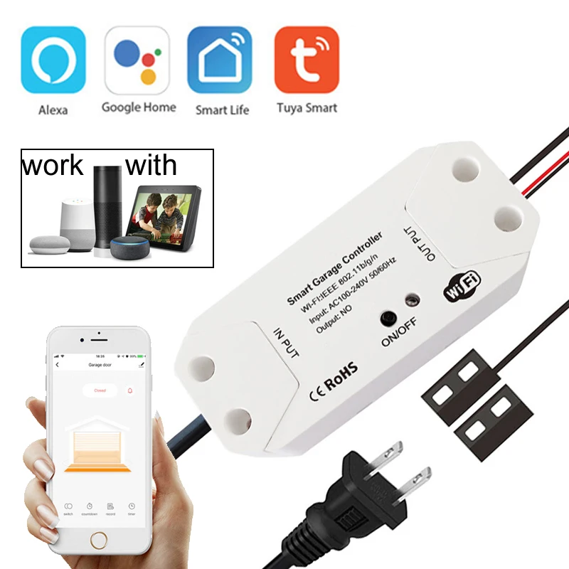 TUYA WIFI 2.4G Smart Garage Door Opener Controller Garage Remote Control Support SmartLife APP Alexa Google Assistant