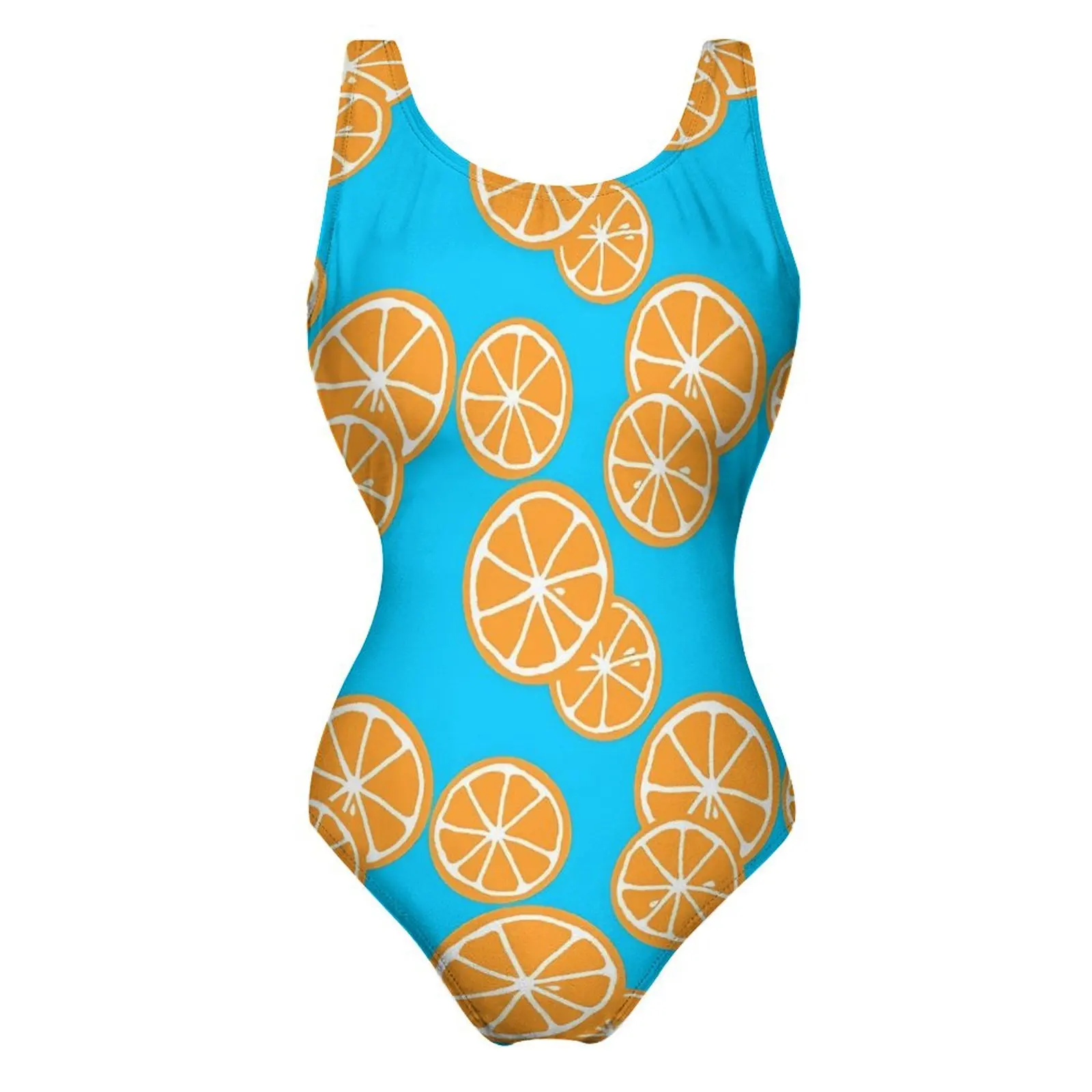 Oranges Slices Swimsuit Sexy Blue Fruits One Piece Swimwear Push Up Bodysuit Simple Holiday Surf Beachwear