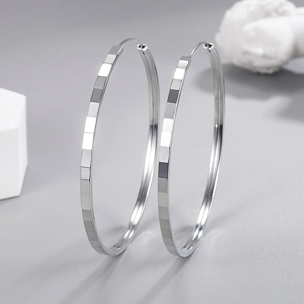 

925 Sterling Silver Square Cutting Earrings For Women 3/4/5/6 CM Big Earrings Jewelry Ladies Aesthetic Accessories Free Shipping