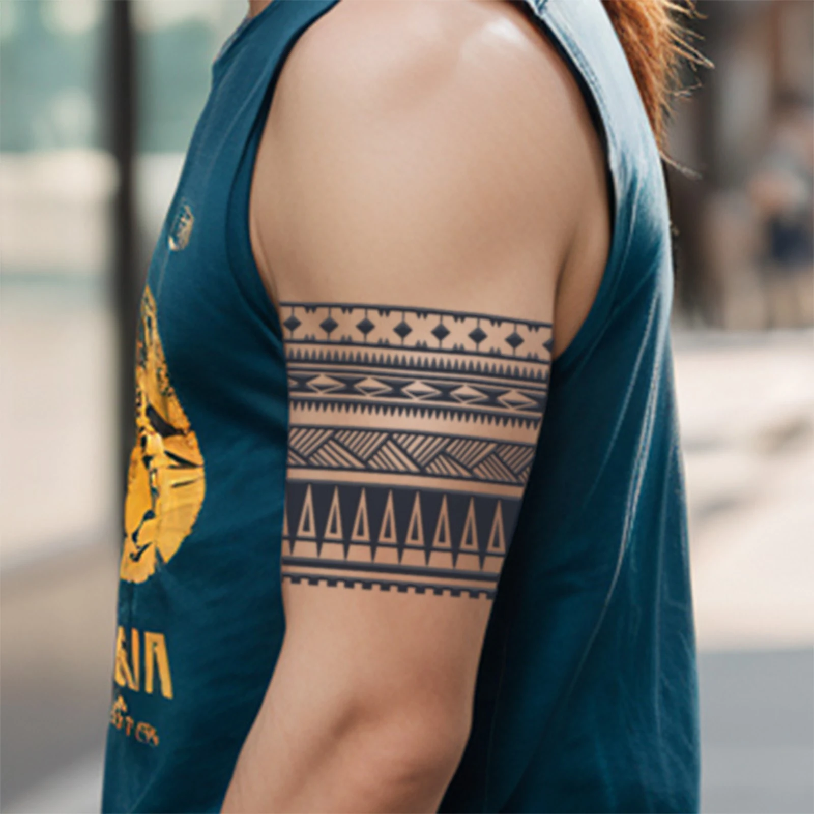 Geometric Pattern Bracelet Waterproof Temporary Tattoo, Lasting 1-2 Weeks, Realistic Semi-Permanent Fake Tattoo