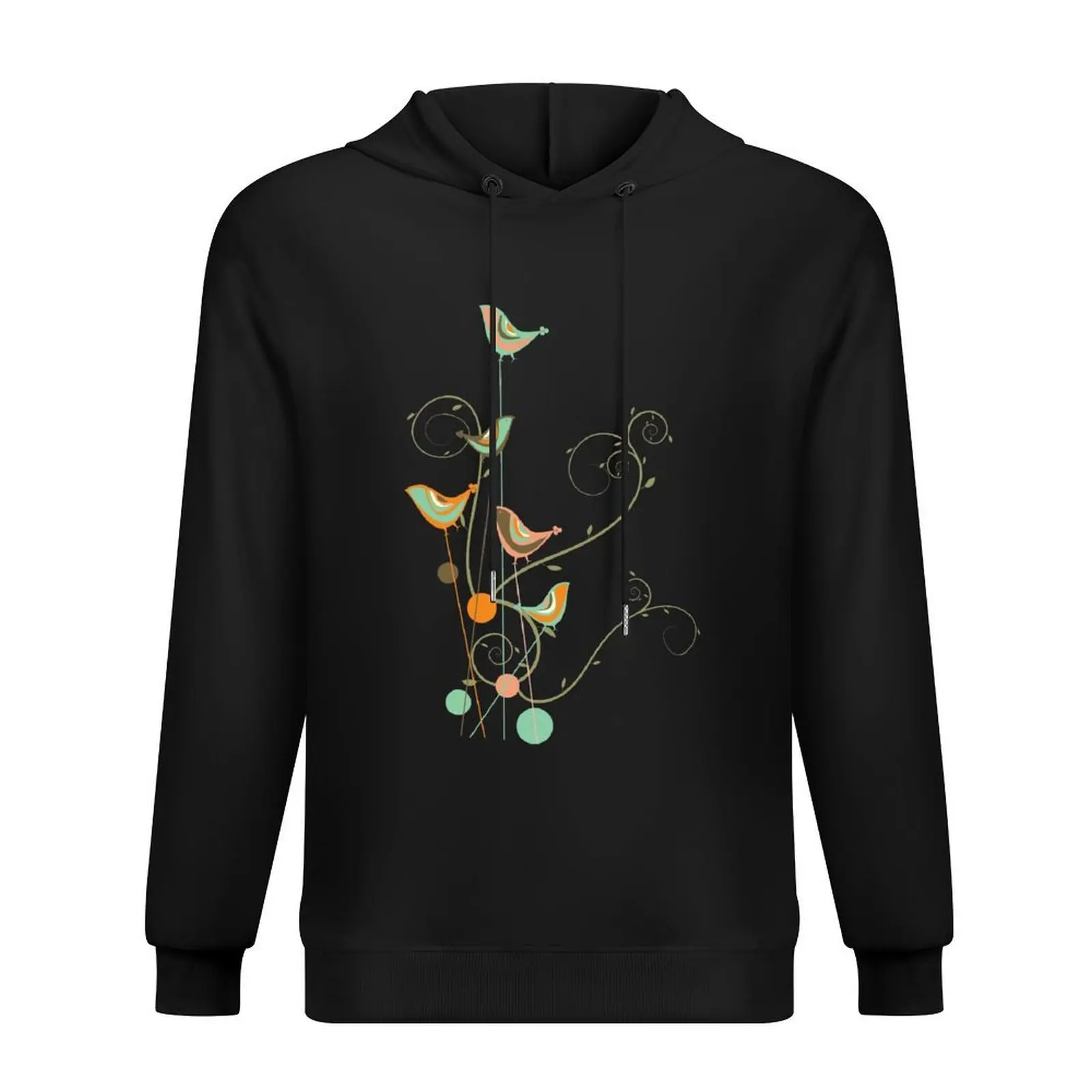 

Colorful Summer Orange, Chocolate and Mint Whimsical Birds with Swirls  fatfatin Hoodie