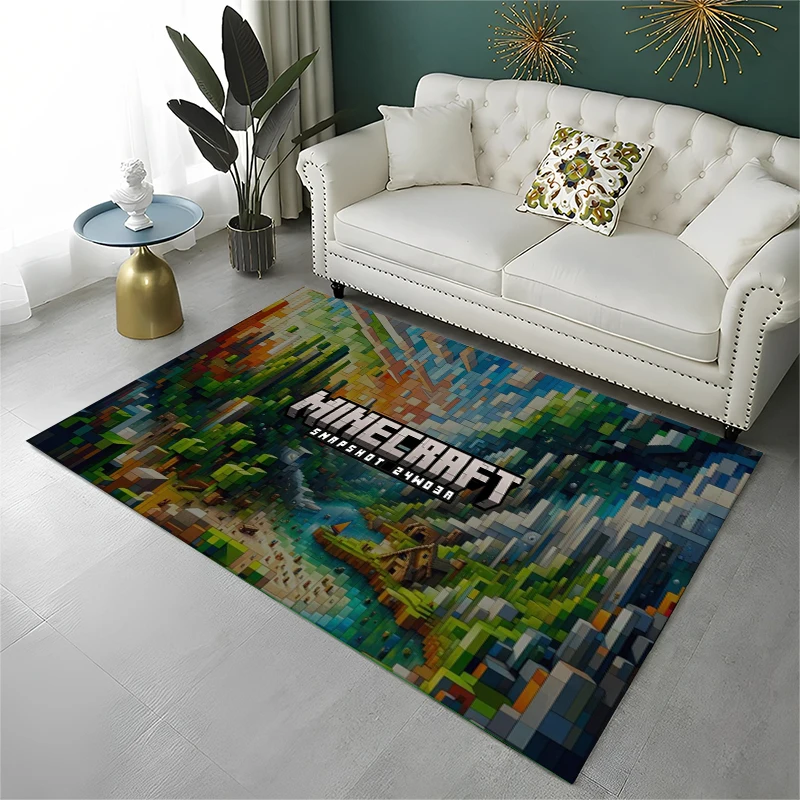 Cartoon S-Sandbox Pixel Bulding Game Non-Slip Area Rug for Living Room,Bedroom,Playroom,Carpet Floor Mat Home Decor Rug Kid Room