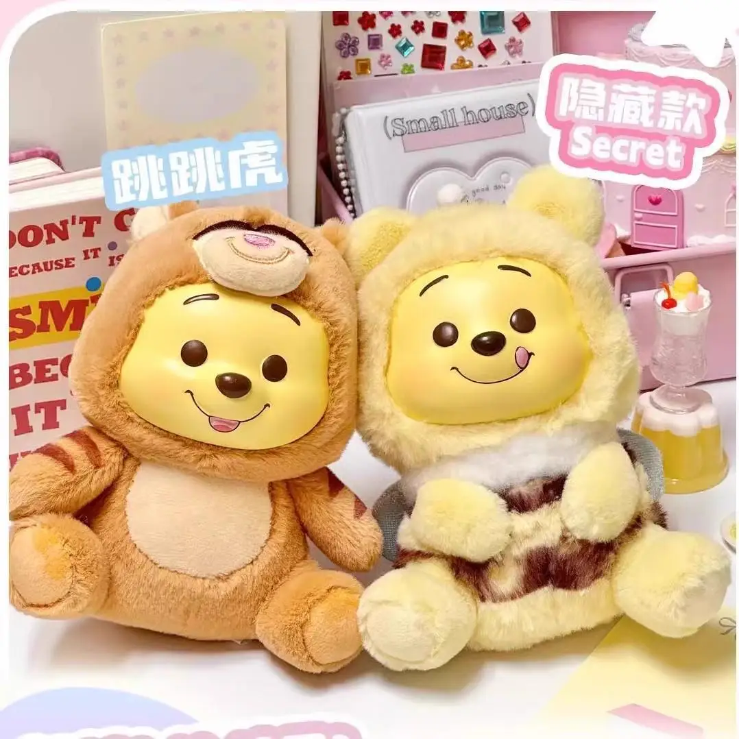 Original winnie the pooh festa impertinente vinil rosto boneca caixa cega bonito inchado estatueta brinquedo colecionável kawaii menina presente de aniversário