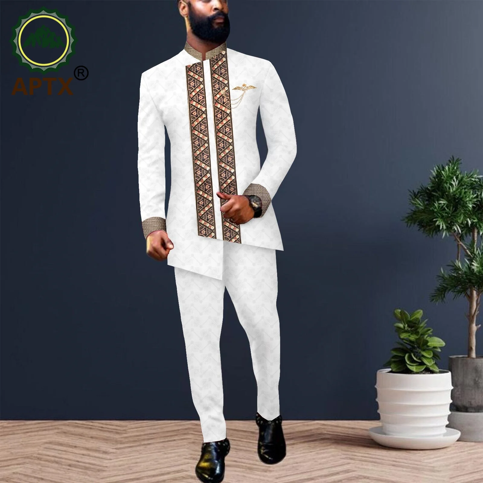 African Men Clothing Bazin Riche Men Suit 2-Piece Set Muslim Mens Robe Islamic Jacket Blazer Pants Party Wedding 2516042