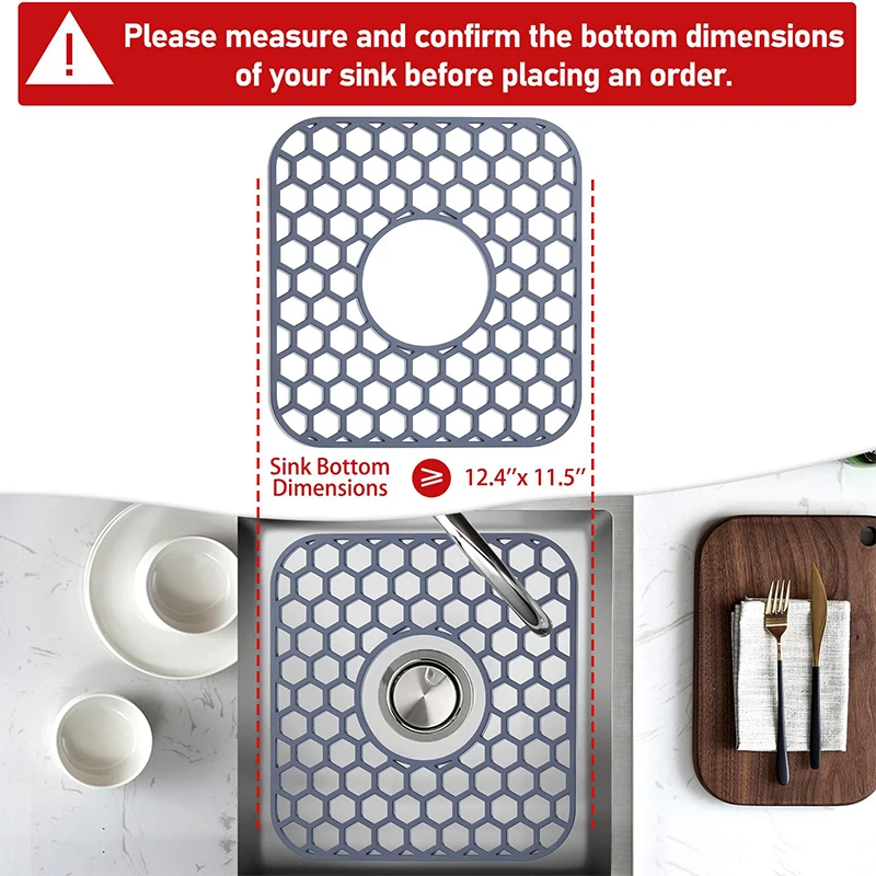حوض المطبخ مع ملحق شبكة الصرف المركزي واقيات حوض السيليكون لحوض المطبخ - 12 بوصة × 11 بوصة