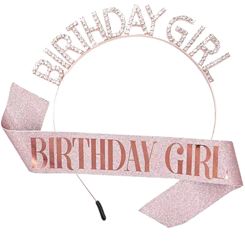 Birthday Girl Hair Band Sweet Girl Headdress Birthday Party Gift Hair Accessories Glitter Shoulder Strap Ceremonial Band