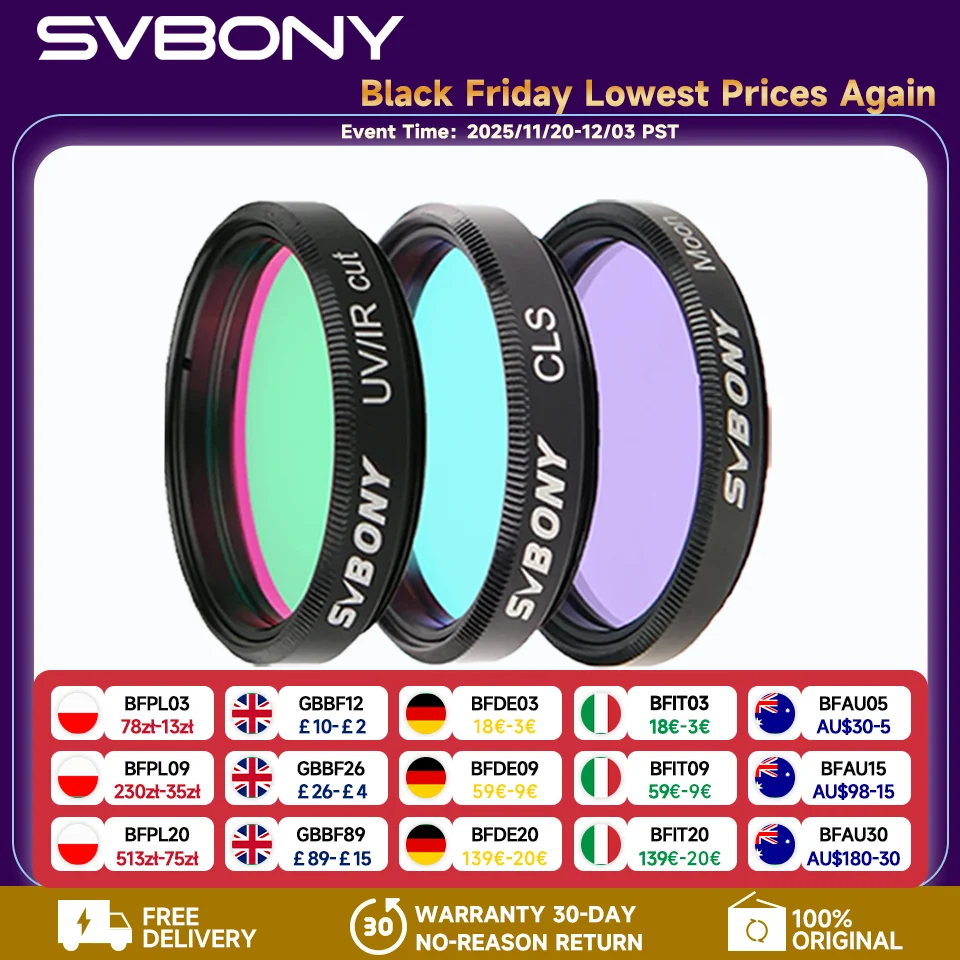 

Профессиональный астрономический фильтр SVBONY 1,25 дюйма, фильтр MOON/UV-IR/CLS для наблюдения за окулярами астрономического телескопа