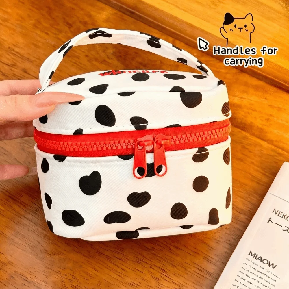 Portable Polka Dot Makeup Bag Handheld Zipper Design Zipper Organizer Square Storage Box Women Girls