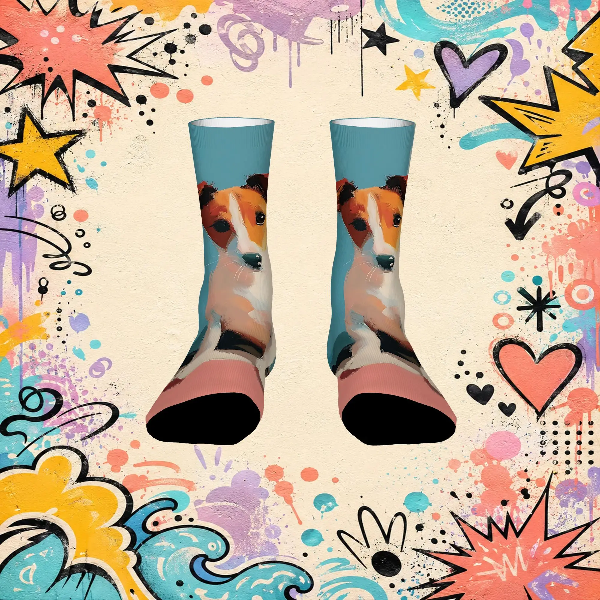 Abstract Companion Print Vintage  Street Style Novelty Seamless Crew Creative Sock Sports Socks