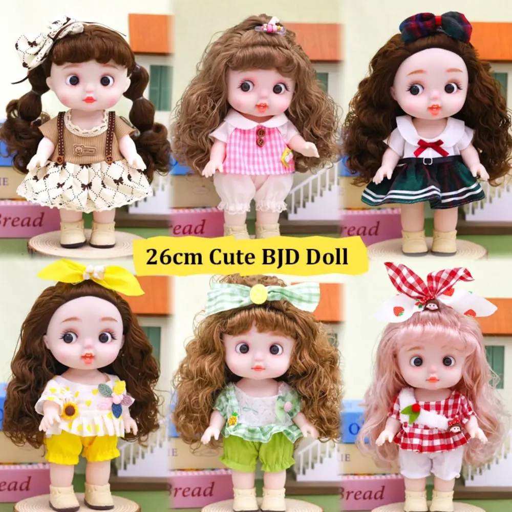 Charming with Pretty Clothes Shoes 26cm BJD Doll Cute Funny Expressions Curly Hair Doll 5 Movable Joints Lovely Girl Toy Gift