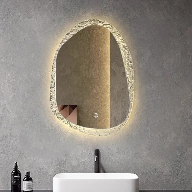 Irregular Touch Screen Mirror For Wall LED Makeup Bathroom Compact Vanity Shower Full Body Length Standing 욕실거울 Light Mirrors