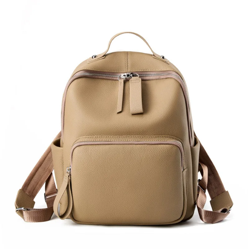 New Top Layer Cowhide Large Capacity Laptop Leather Backpack Double Shoulder Casual School Travel Commuter Women's Bag Mochila