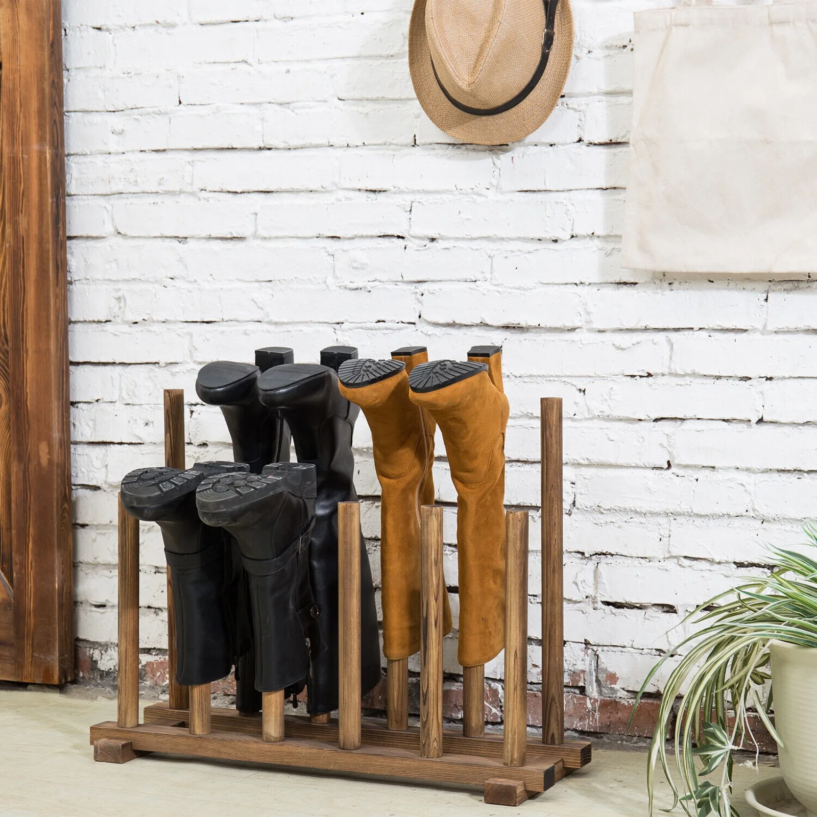 

6-Pair Dark Brown Wood Inverted Boot Rack Stand, Entryway/Closet Shoe Organizer United States