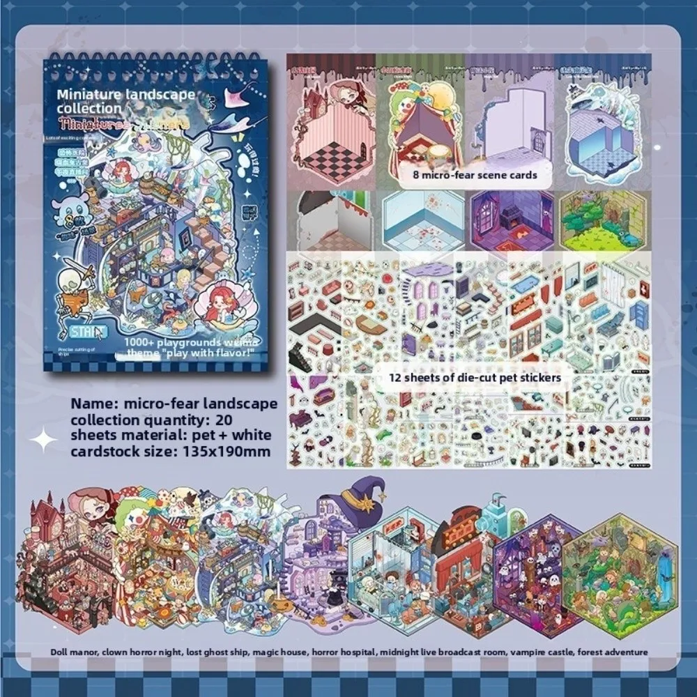 

Creative Horror Theme 3D Miniature Scene 8 Scene 20 Sheets DIY Crafts Cabin Houses Stickers PET Visual Stacking Sticker for