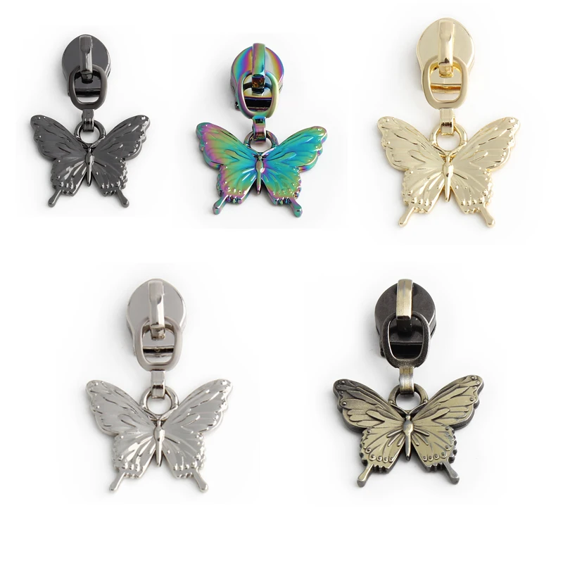 6PCS 색상 유지 전기 나비 모양 5 #   지퍼 슬라이더 지갑 금속 교체 가능한 풀러 바느질 수리공 DIY 공예